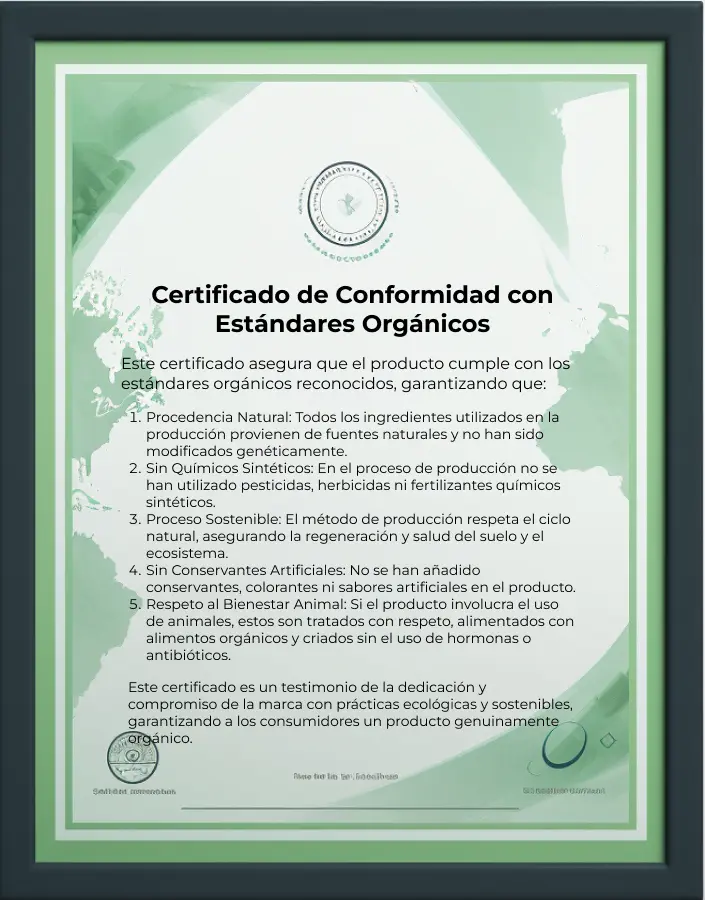 Certificado de conformidad con estándares orgánicos